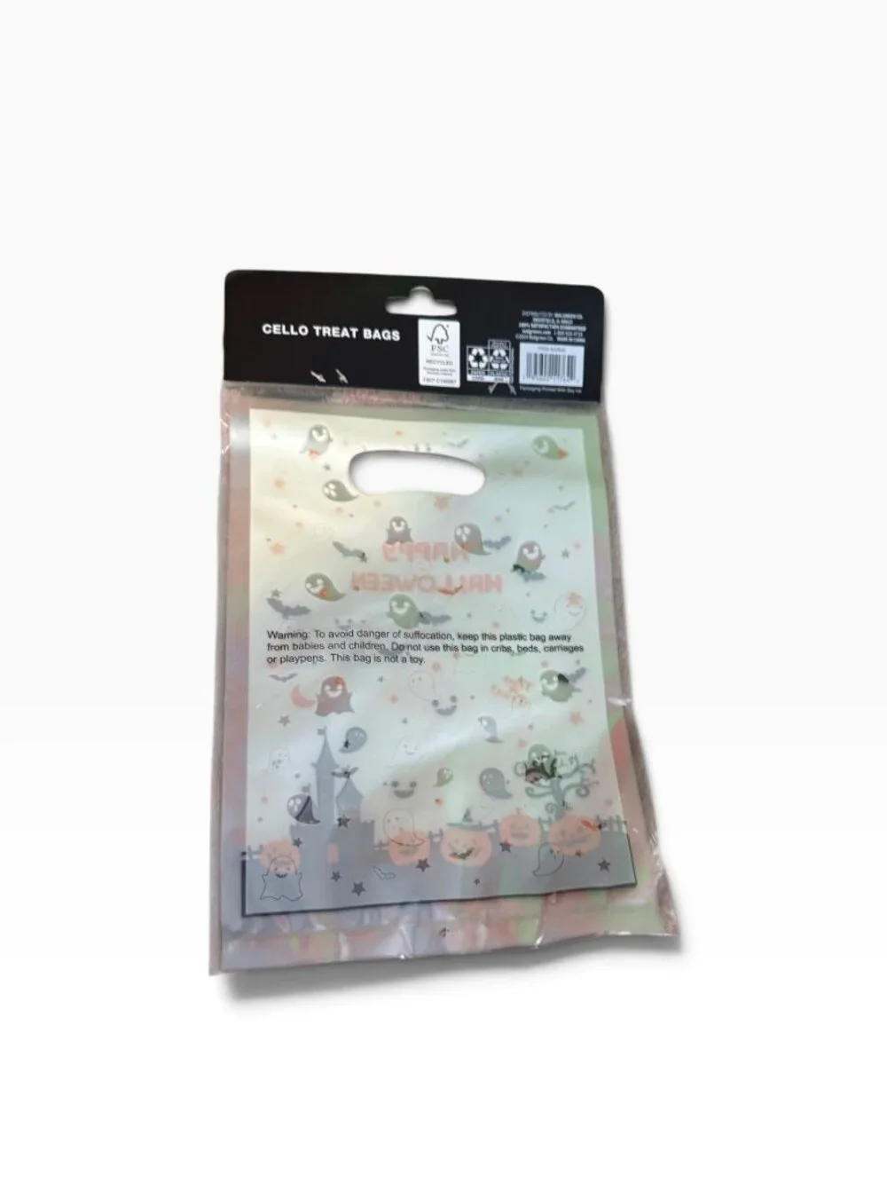 New Happy Halloween Cello Treat Bags – 12 Count – Ghosts, Bats & Pumpkins